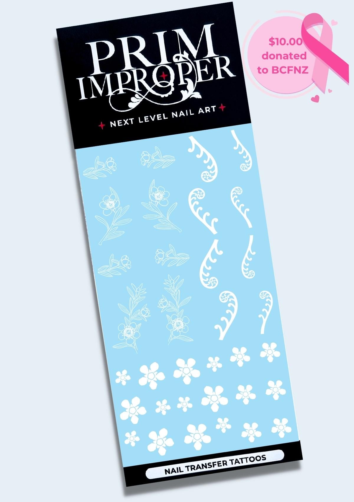 BREAST AWARENESS BLOSSOMS - NAIL TRANSFER TATTOOS - WHITE