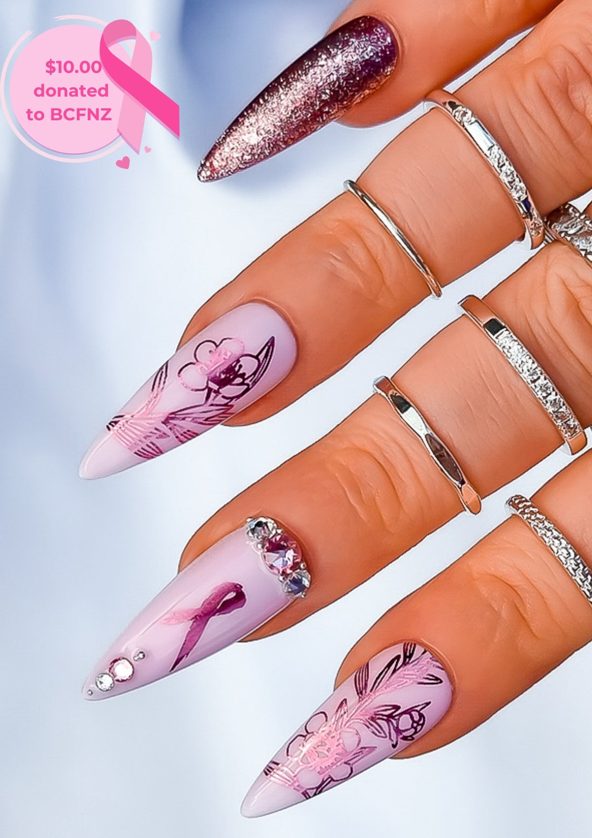BREAST AWARENESS BLOSSOMS NAIL FOILS - ROSE
