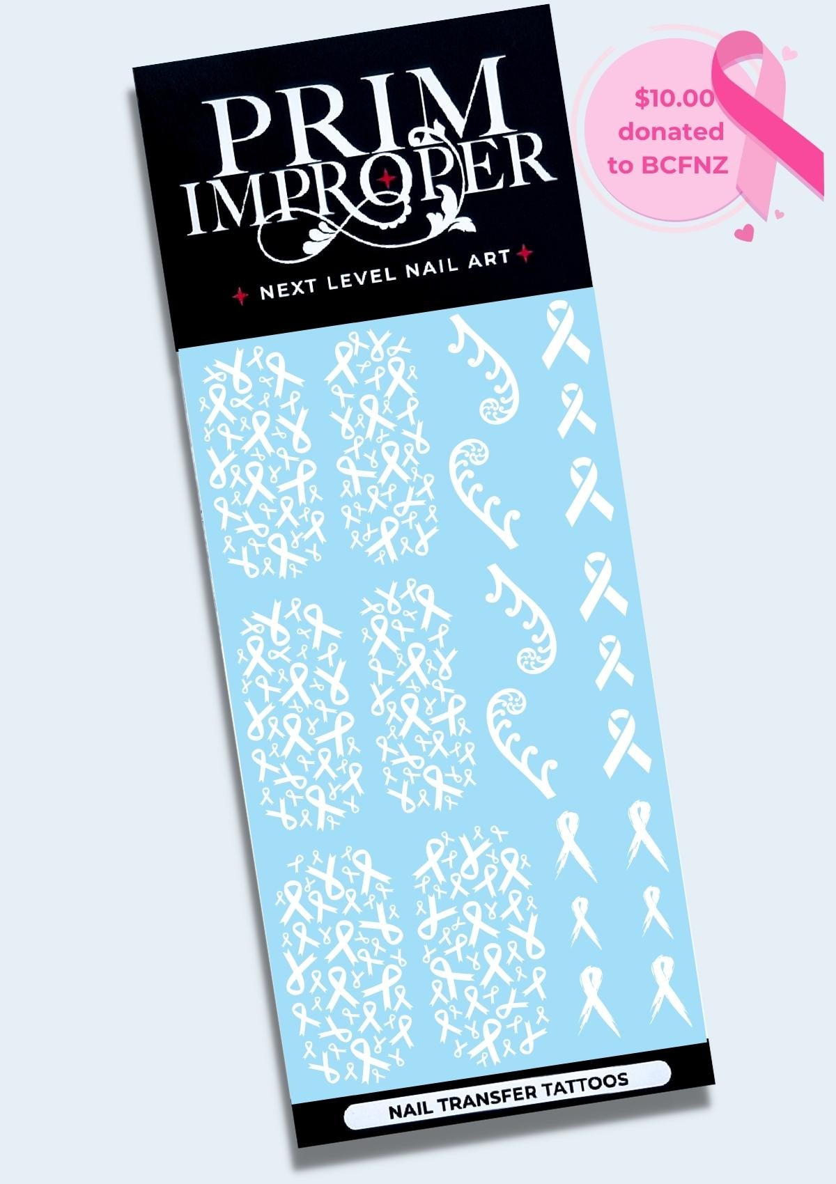 PINK RIBBON NAIL TRANSFER TATTOOS - WHITE