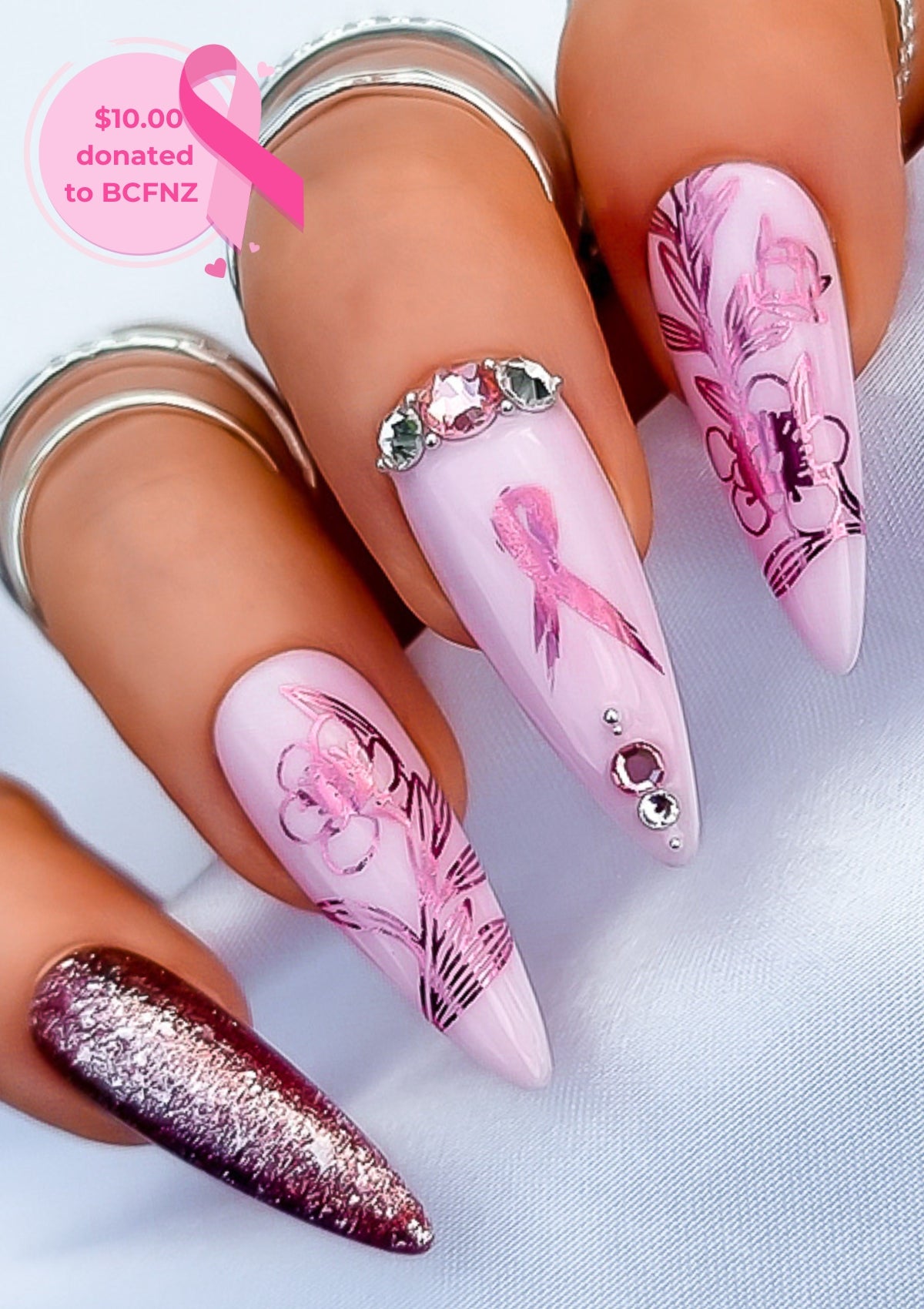 BREAST AWARENESS BLOSSOMS NAIL FOILS - ROSE