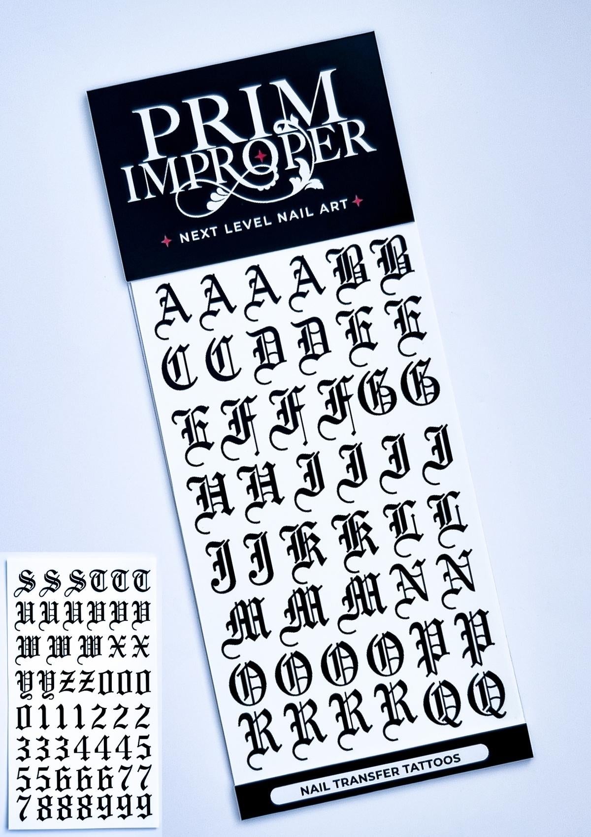 NAIL TRANSFER TATTOOS - OLD ENGLISH - BLACK