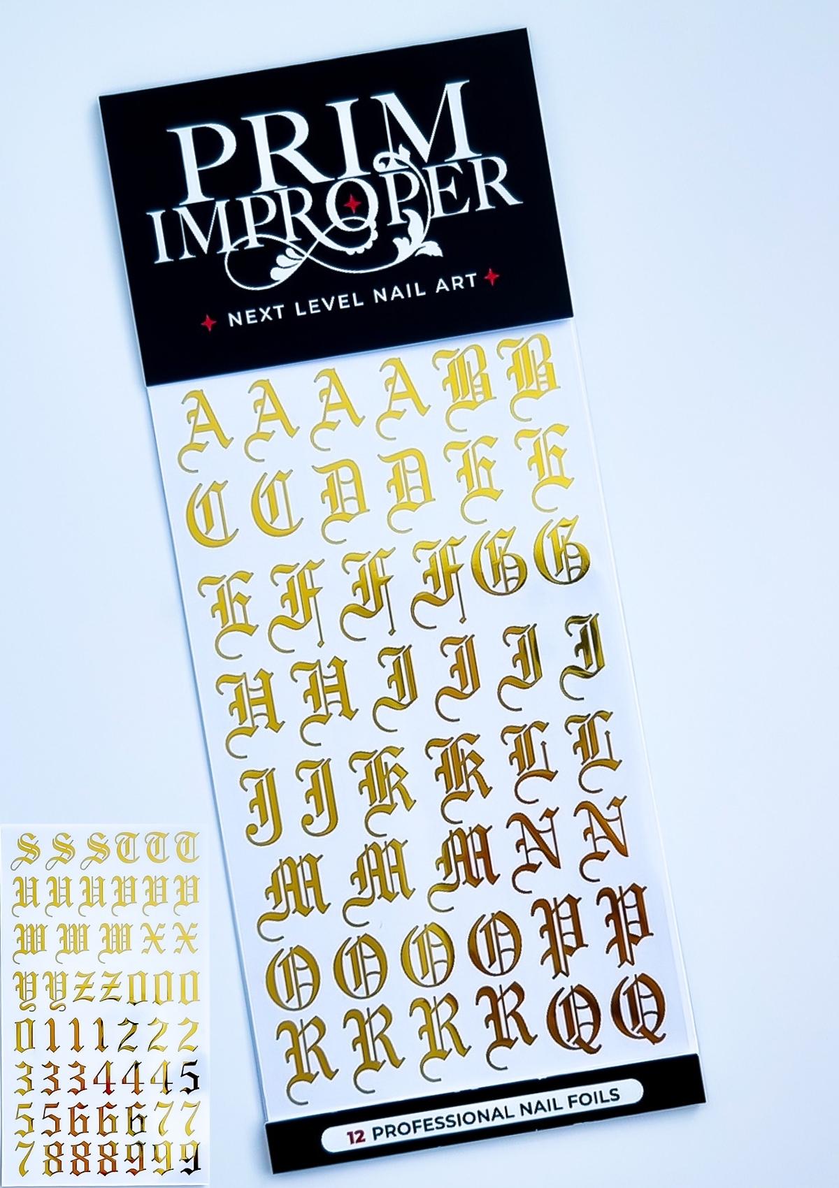 Gold Old English nail foil letters