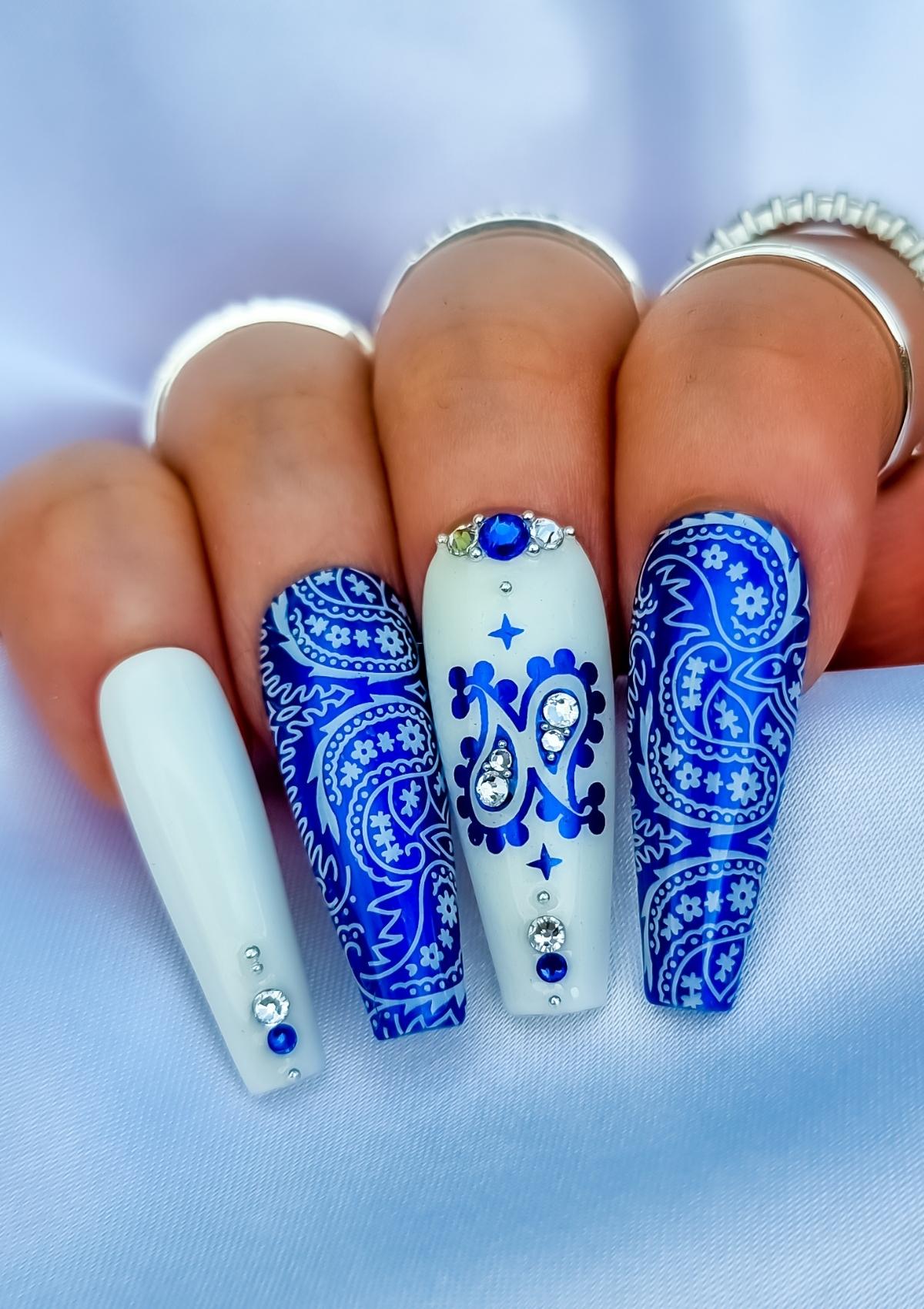 blue bandana nail design