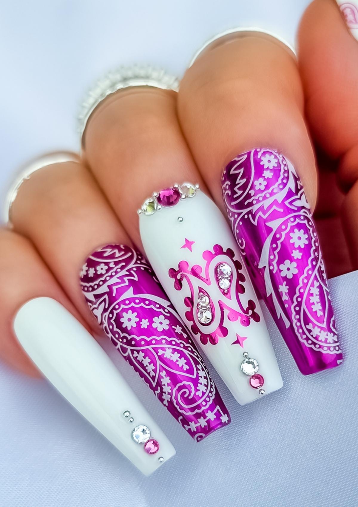 Hot Pink selling Bandana Press On Nails