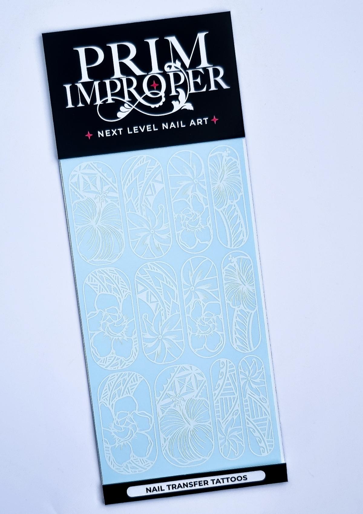 COOK ISLAND NAIL TRANSFER TATTOOS - TIARE - WHITE