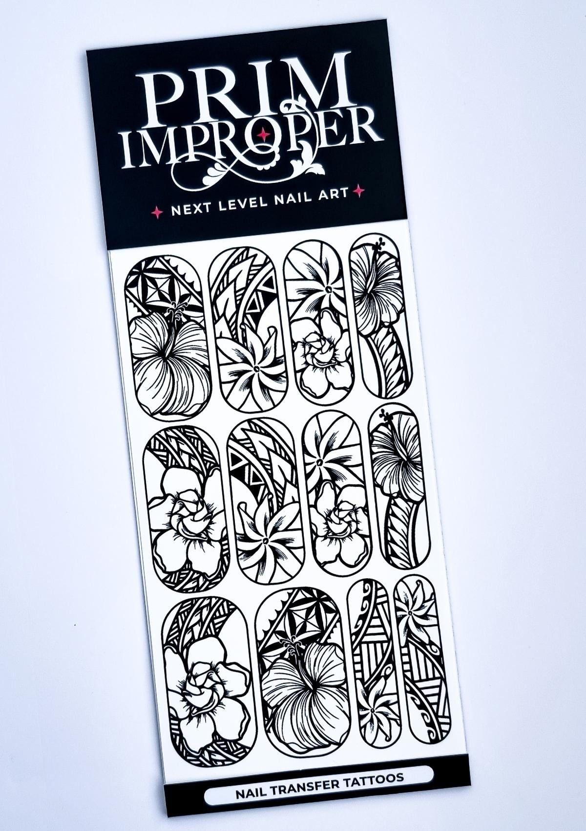 COOK ISLAND NAIL TRANSFER TATTOOS - TIARE - BLACK