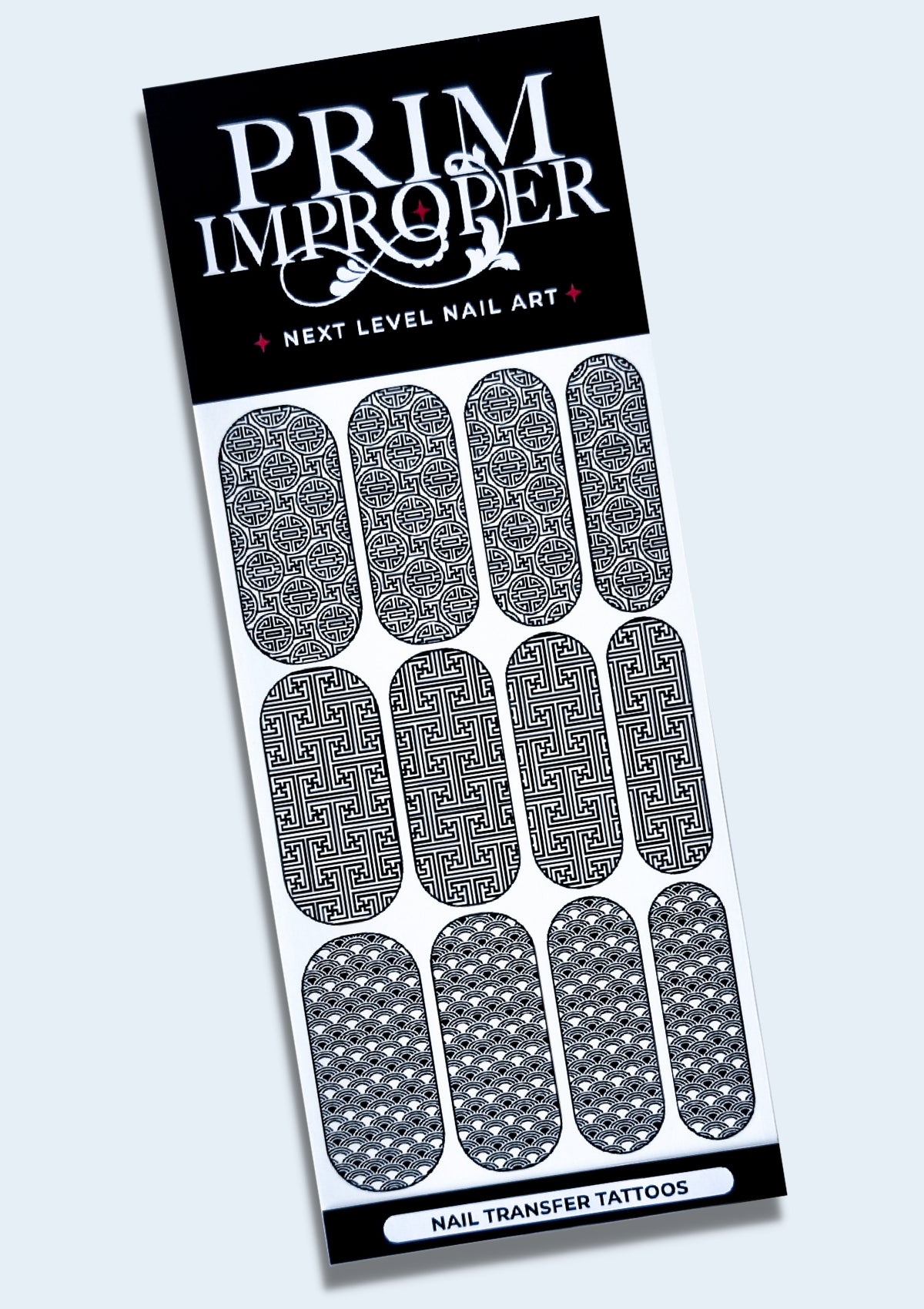 CHINESE NAIL TRANSFER TATTOOS - TRADITIONAL PATTERNS - BLACK/WHITE