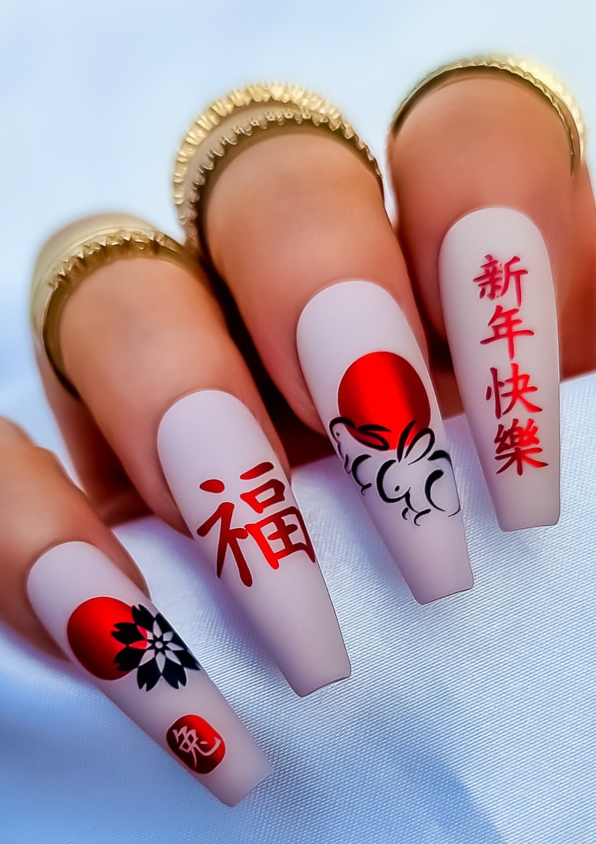 CHINESE NAIL FOILS - YEAR OF THE RABBIT - RED