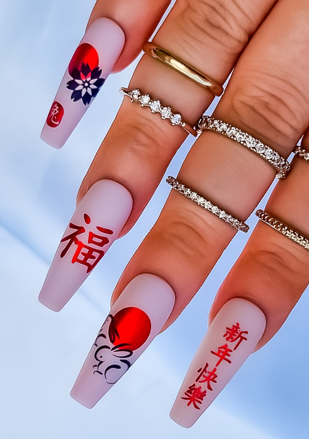 CHINESE NAIL FOILS - YEAR OF THE RABBIT - RED