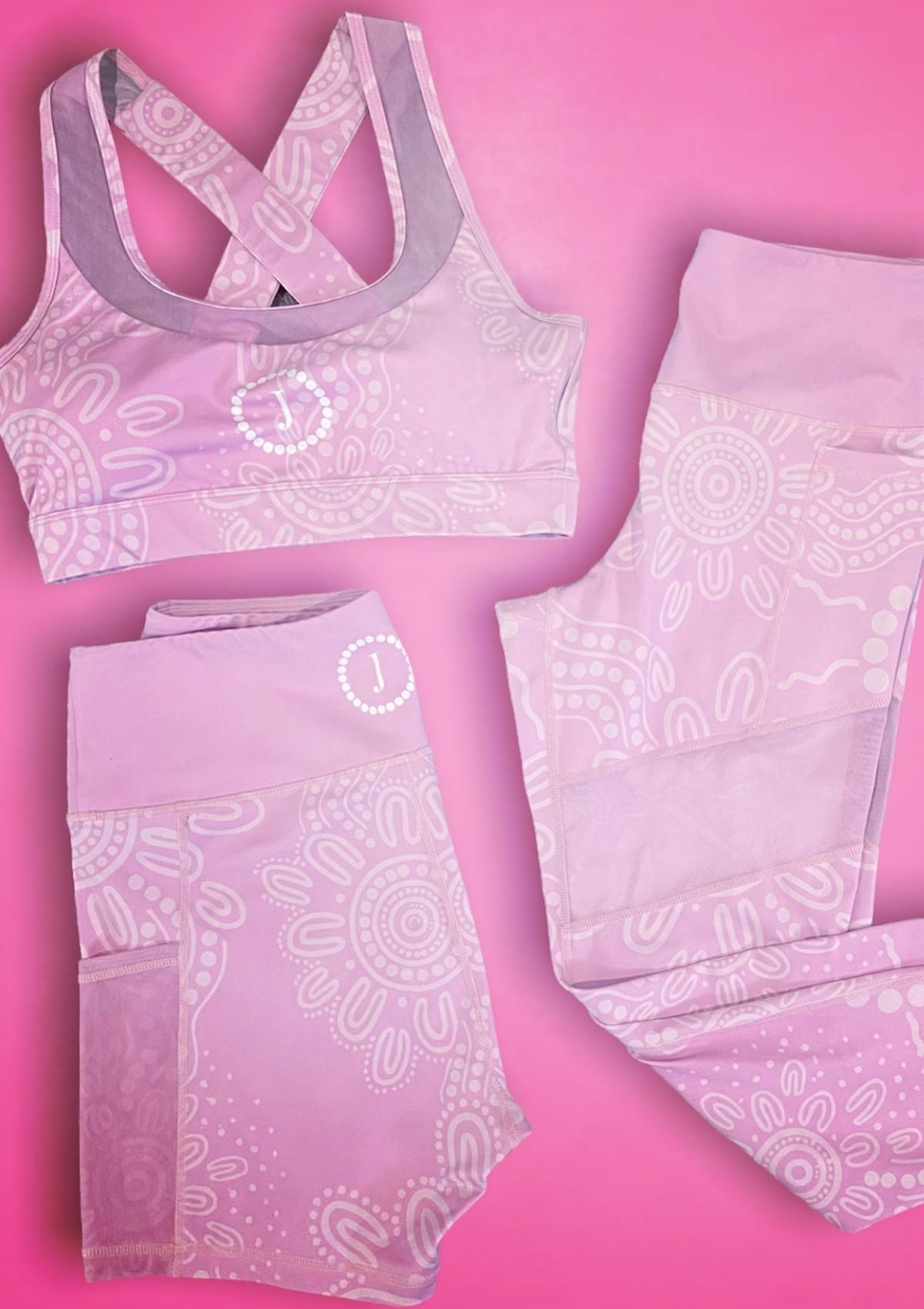 Pink  activewear set with Aboriginal Australian designs